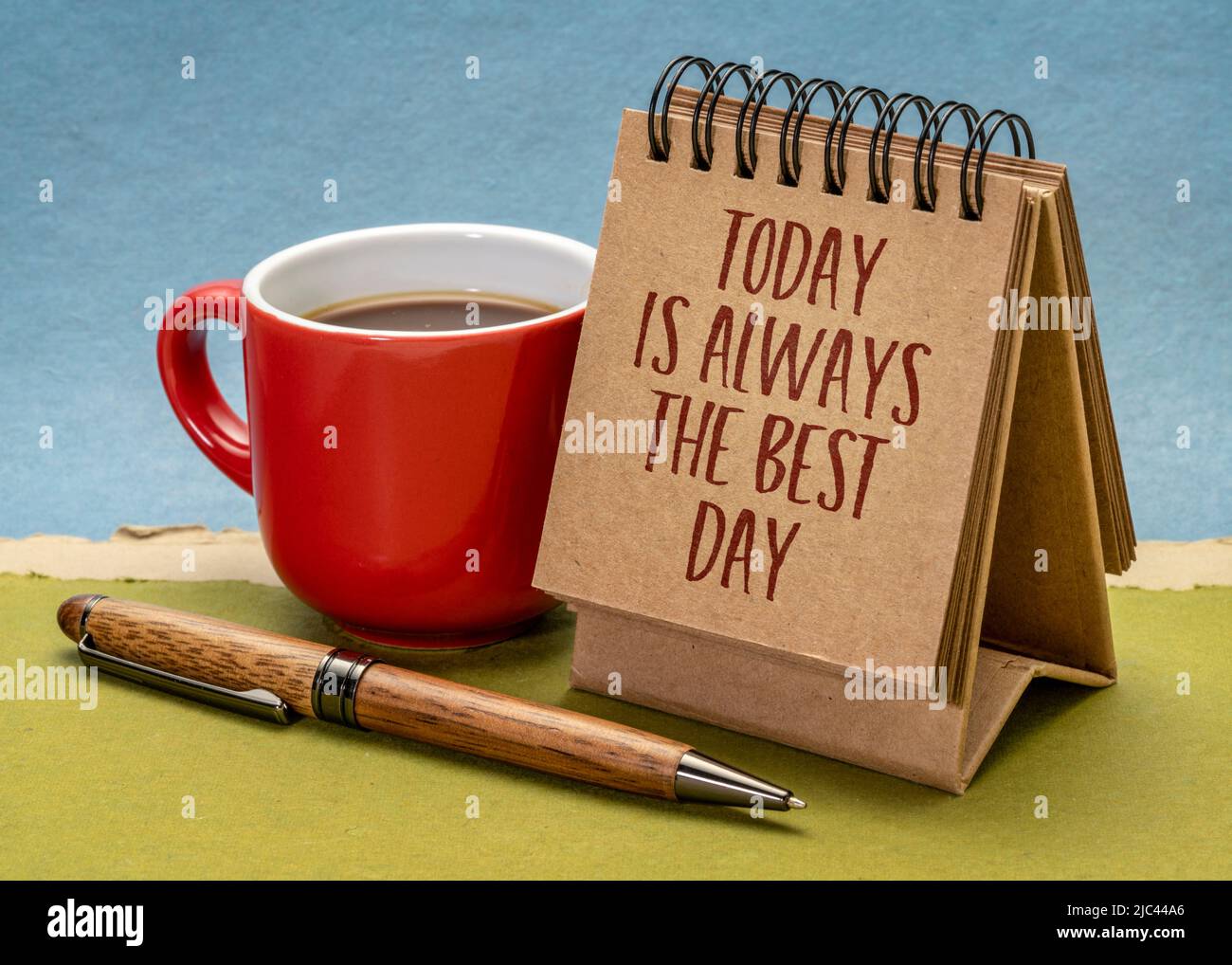 Today is always the best day - inspirational handwriting in a small desktop calendar with a cup of coffee, positive mindset and attitude concept Stock Photo