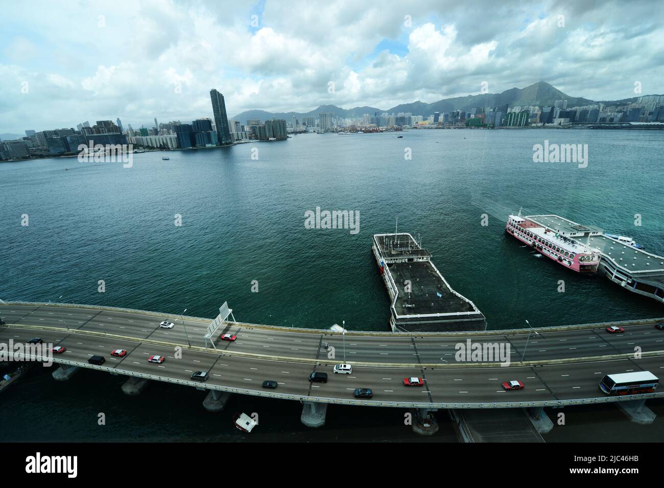 The island eastern corridor highway and the Victoria Harbour in Hong