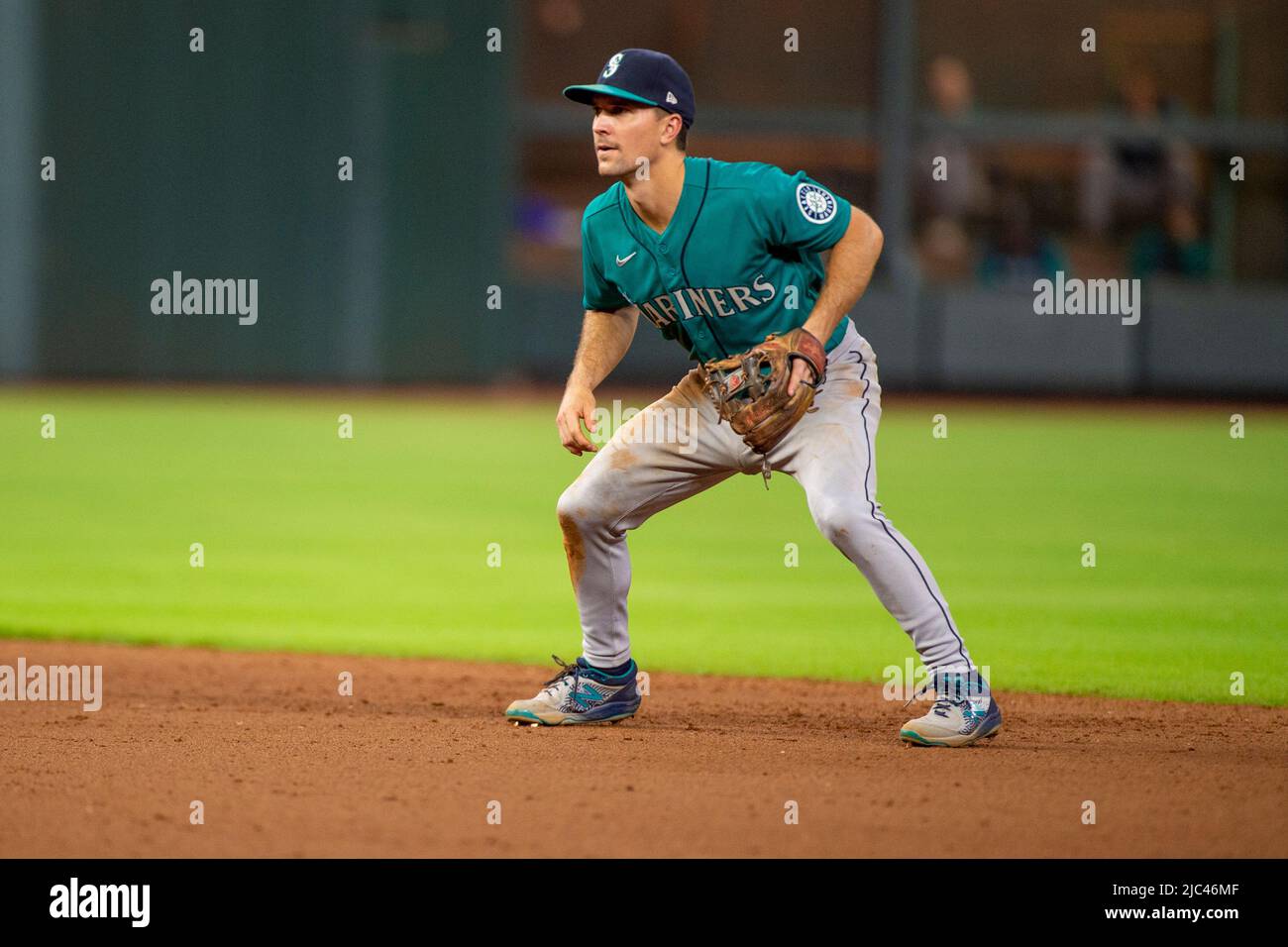 Seattle Mariners second baseman Adam Frazier (26) in the bottom of the  eighth inning of the MLB game between the Houston Astros and the Seattle  Marine Stock Photo - Alamy