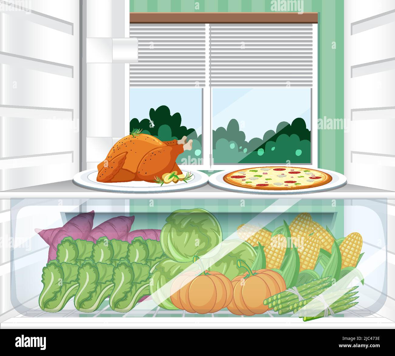 Inside Of Refrigerator With Foods Illustration Stock Vector Image And Art Alamy 7085