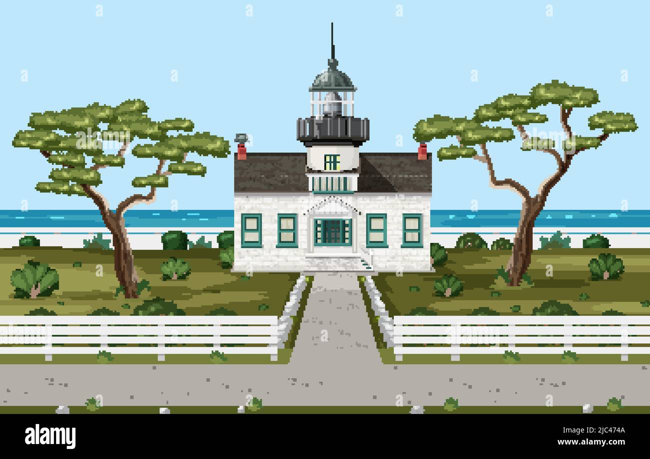 Lighthouse on the coast illustration Stock Vector Image & Art - Alamy
