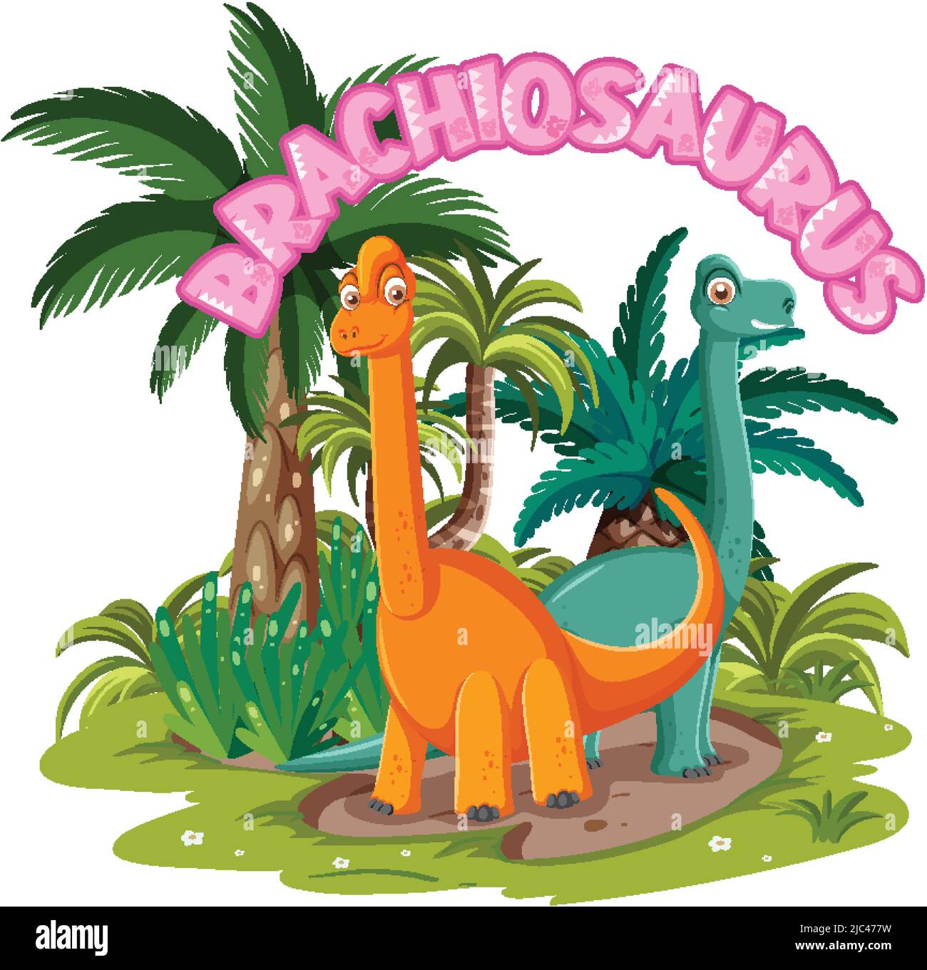 Little cute brachiosaurus dinosaur cartoon character illustration Stock