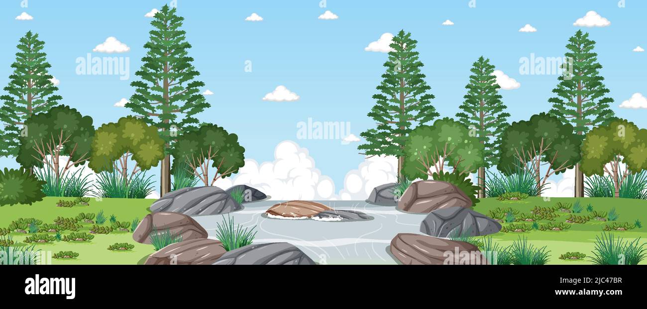 Forest landscape with pond illustration Stock Vector