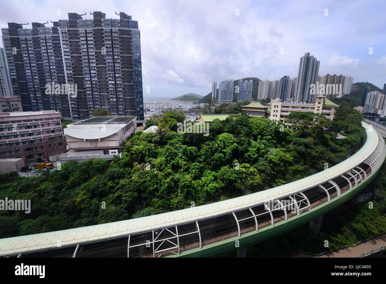 The elevated MTR South Island line track in Wong Chuk Hang, Hong Kong