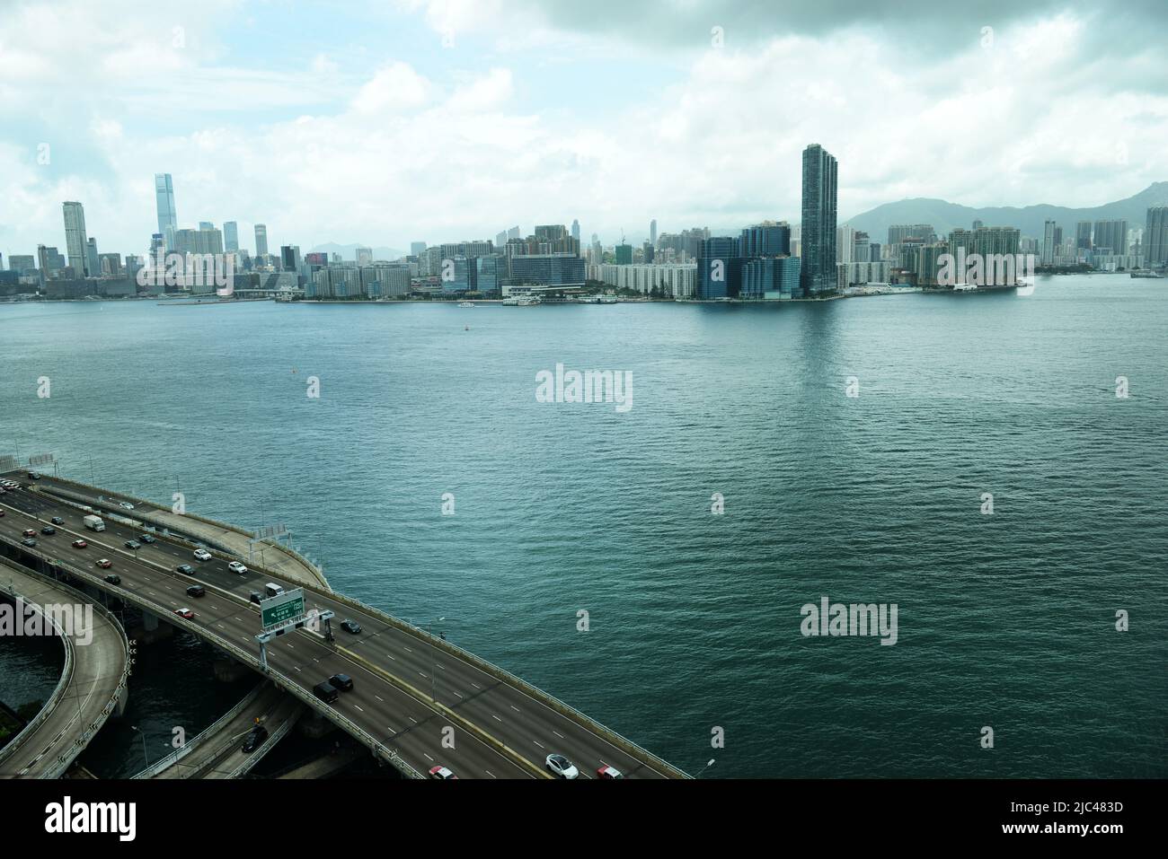 The island eastern corridor highway and the Victoria Harbour in Hong