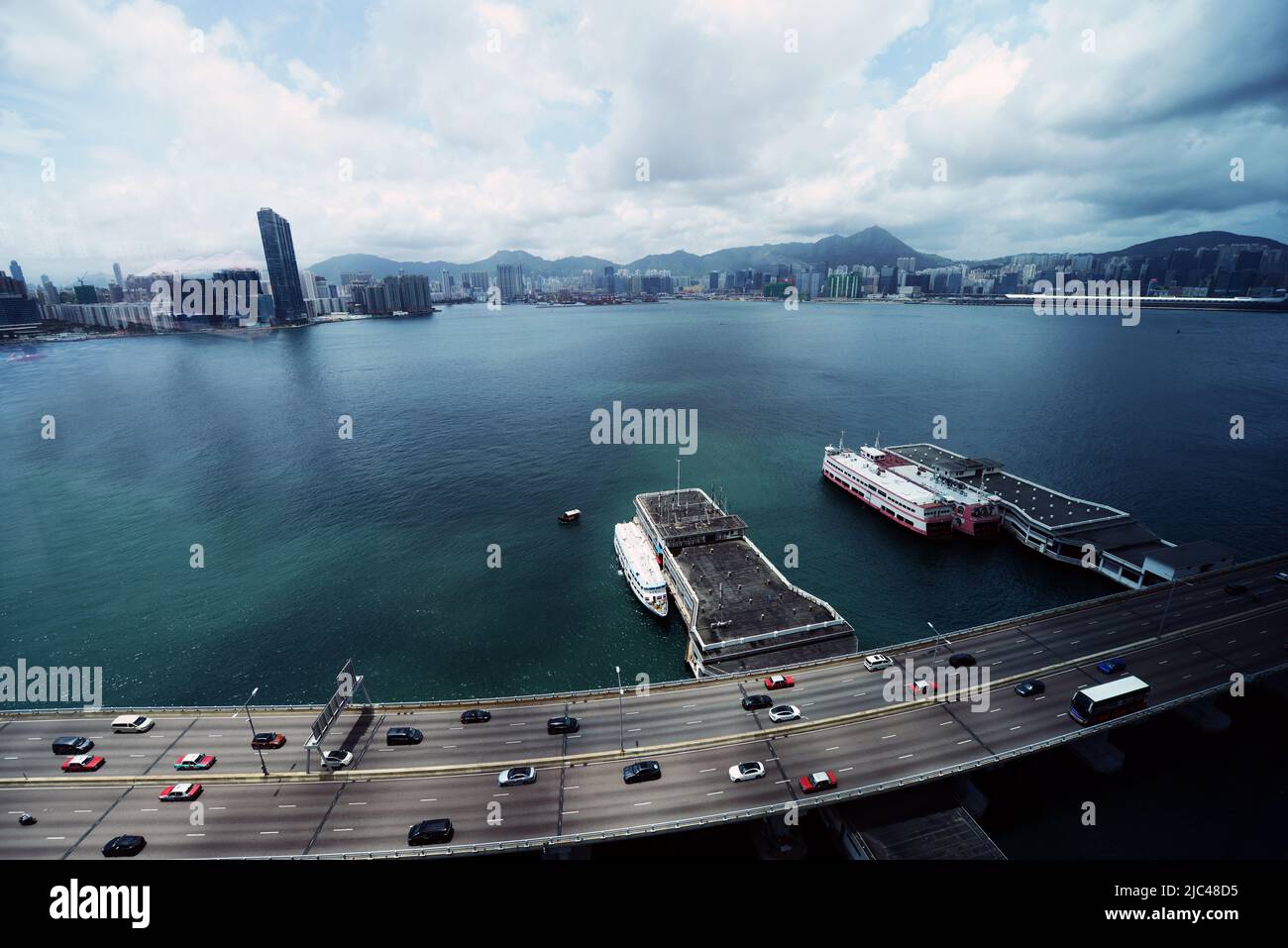 The island eastern corridor highway and the Victoria Harbour in Hong