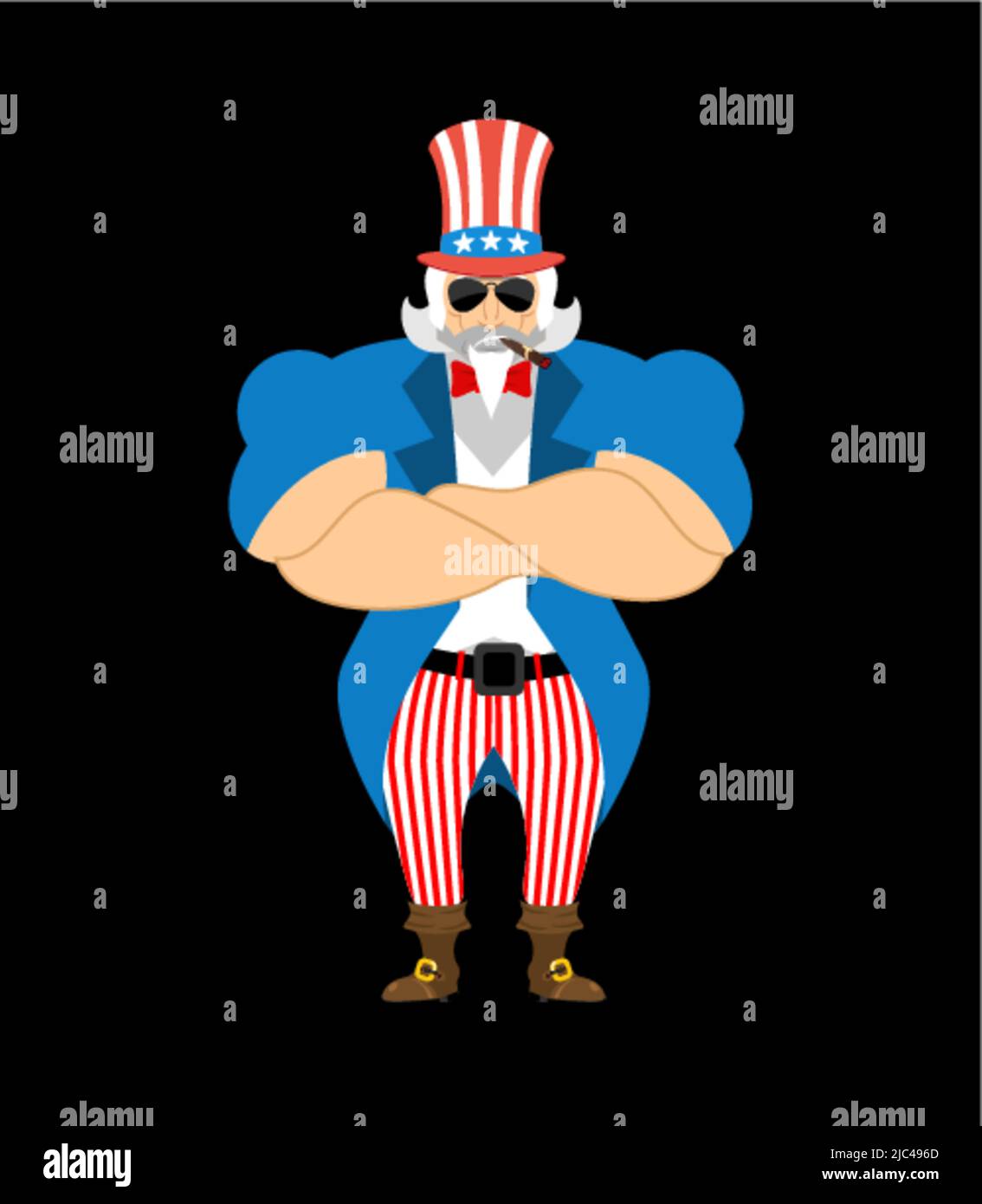 Uncle Sam Strong Cool serious. Uncle Sam smoking cigar emoji. man strict Stock Vector