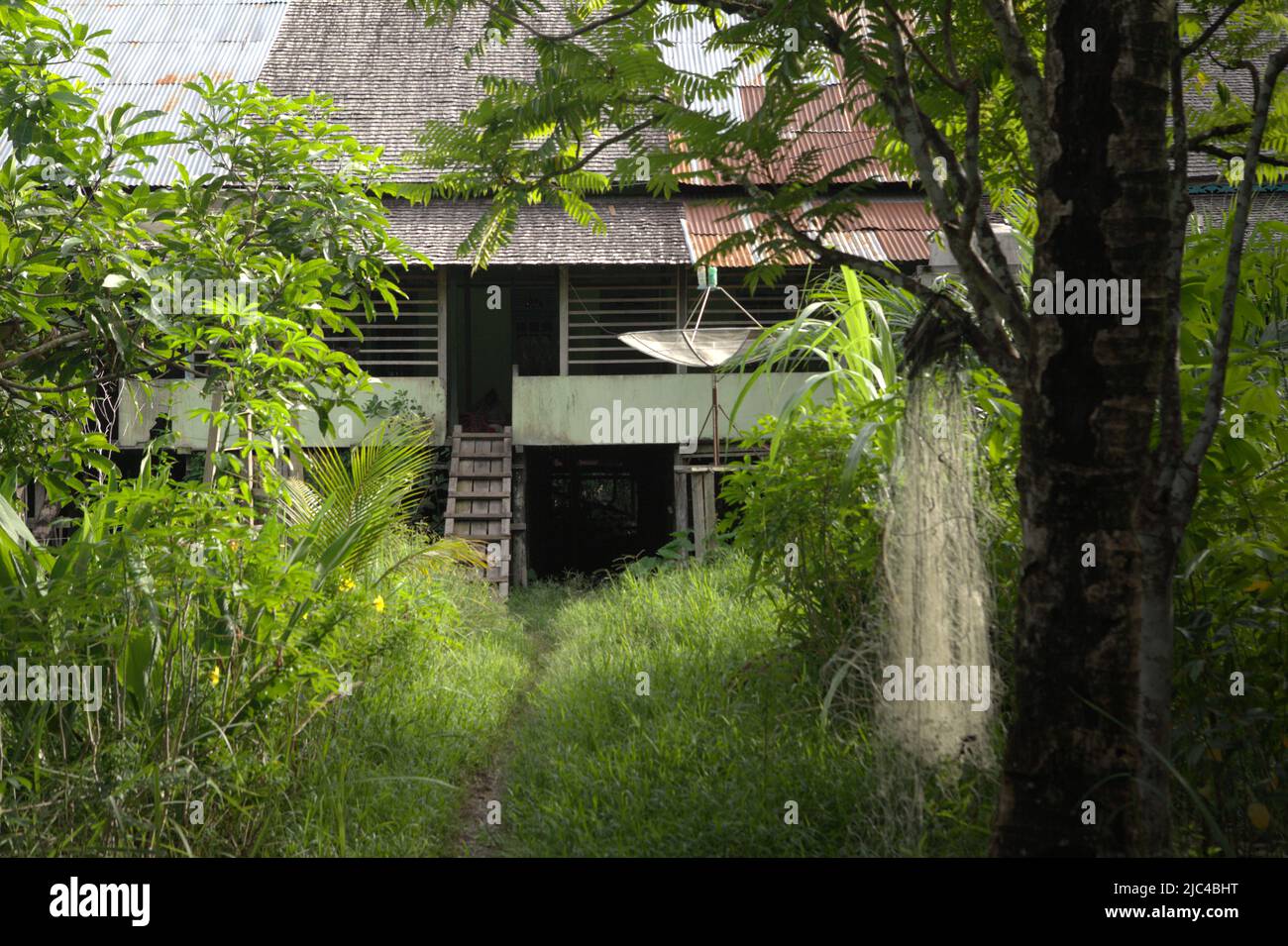 The longhouse of Melapi Patamuan, which is built and inhabited by Dayak ...