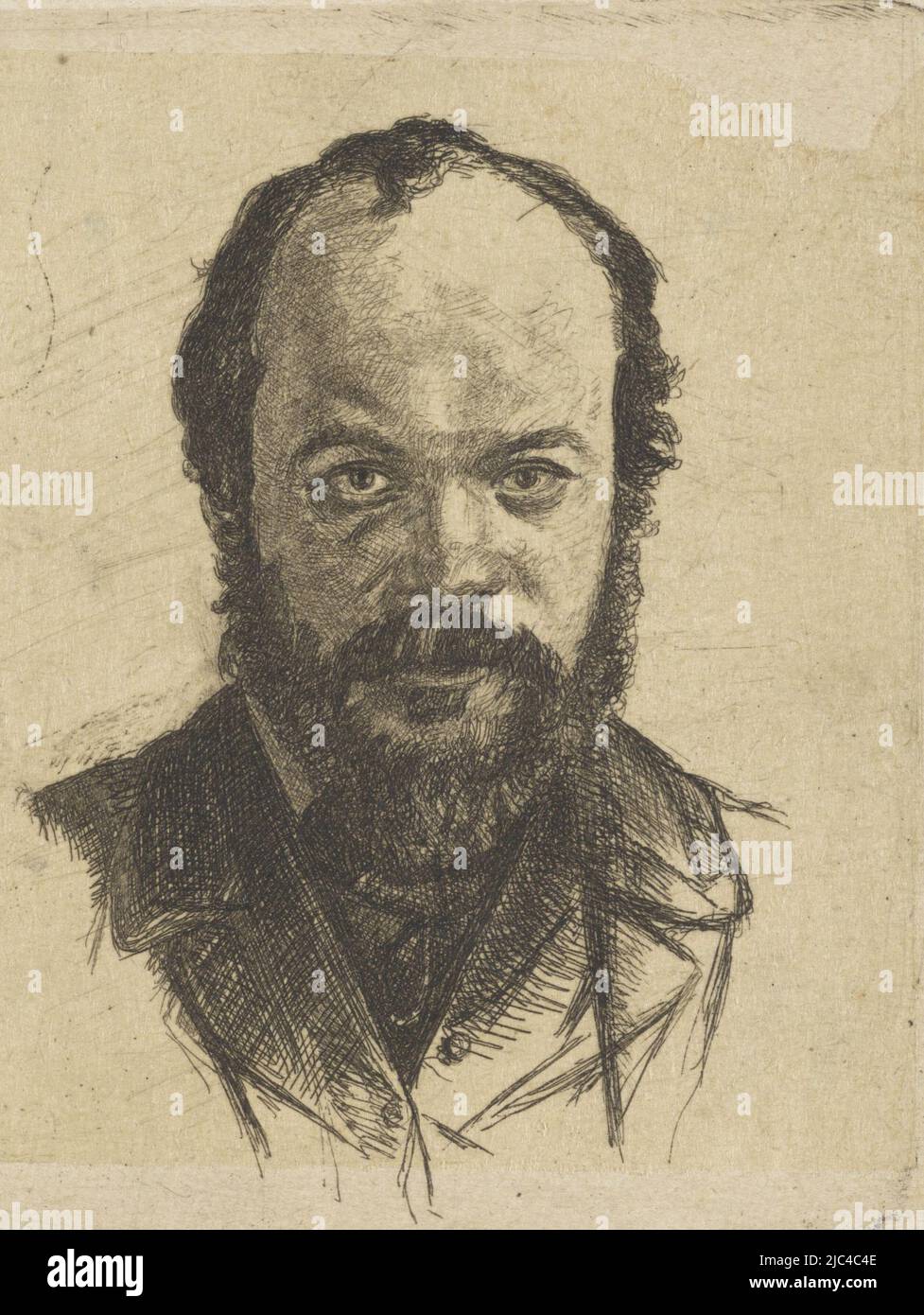 Portrait of the artist Jan Weissenbruch, older brother and teacher of the producing artist., Portrait of Jan Weissenbruch, print maker: Frederik Hendrik Weissenbruch, The Hague, 1863, paper, etching, h 88 mm × w 140 mm Stock Photo