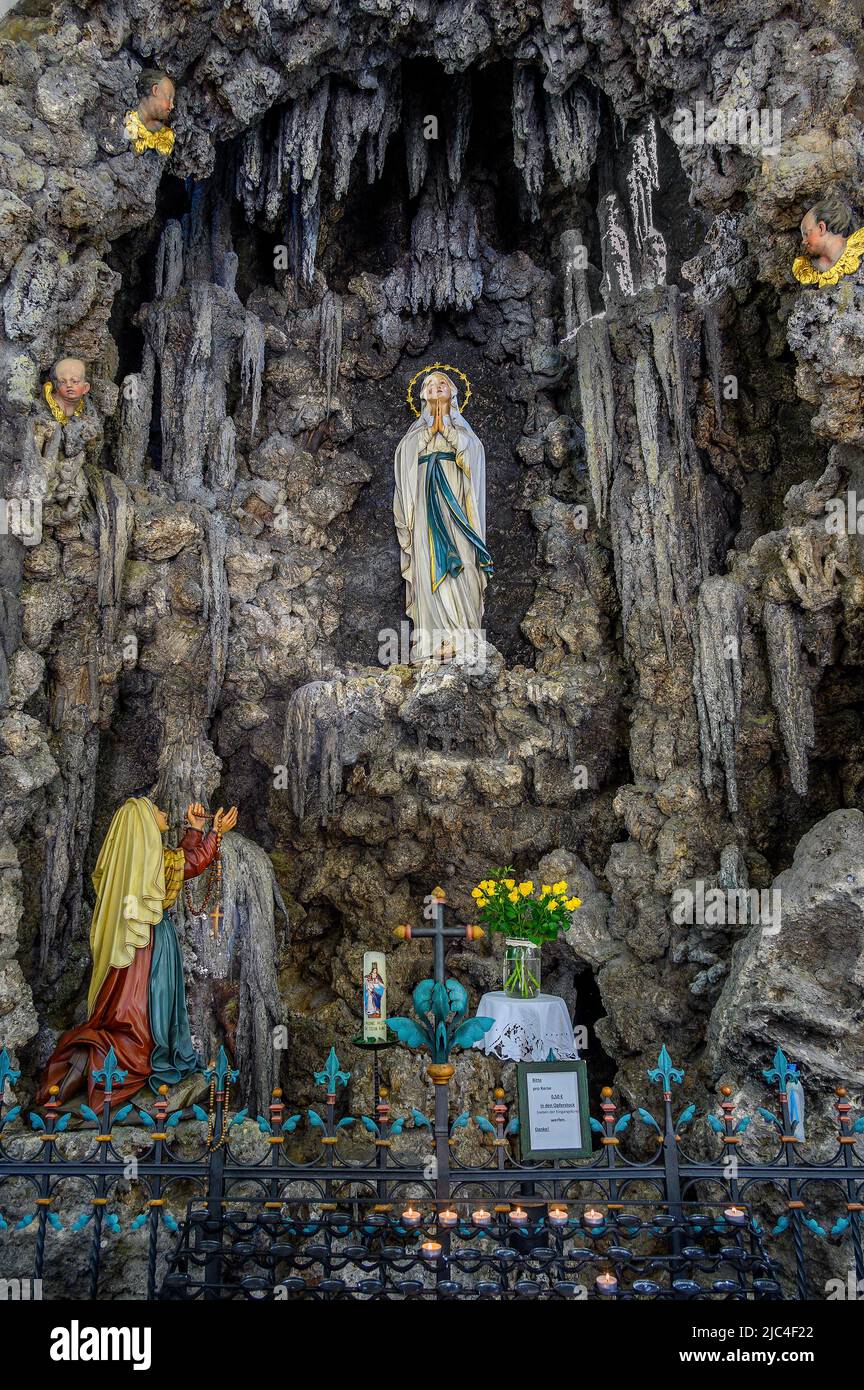 Lourdes Chapel from 1895 with statue of the Virgin Mary in grotto