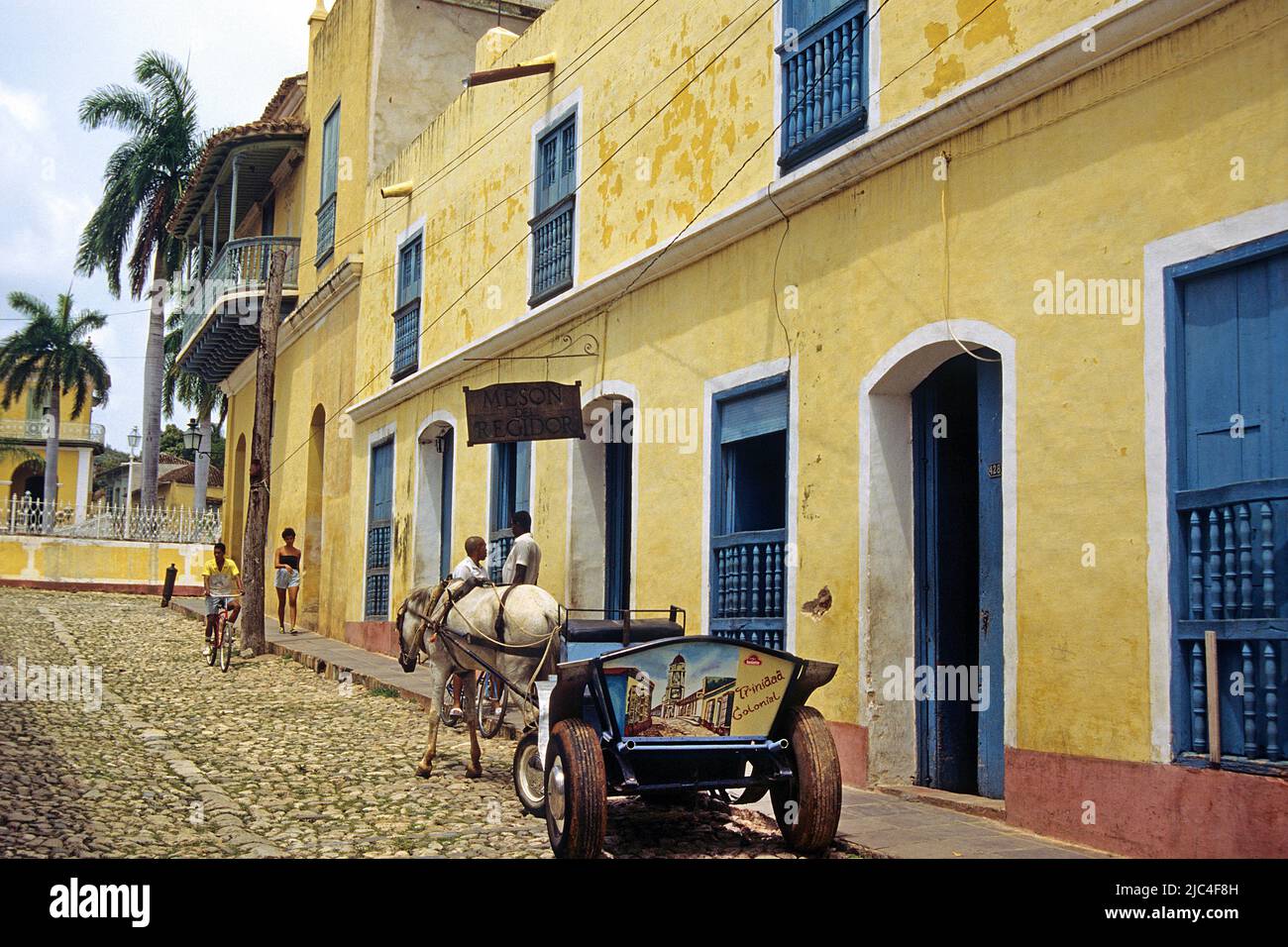 Horse-drawn carriage in a alley with cobblestone, Trinidad, Unesco World Heritage Site, Cuba, Caribbean Stock Photo