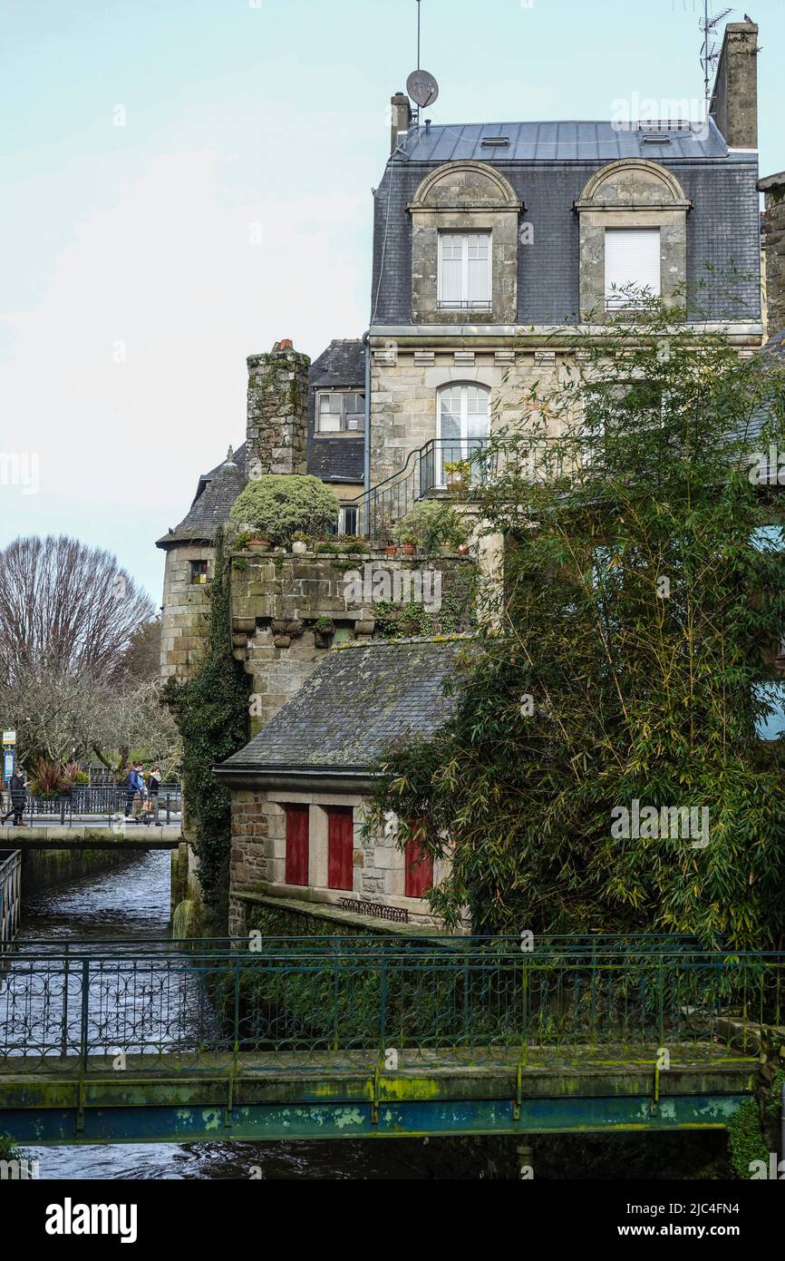 On the river Le Steir in the old town of Quimper, Finistere department, Brittany region, France Stock Photo