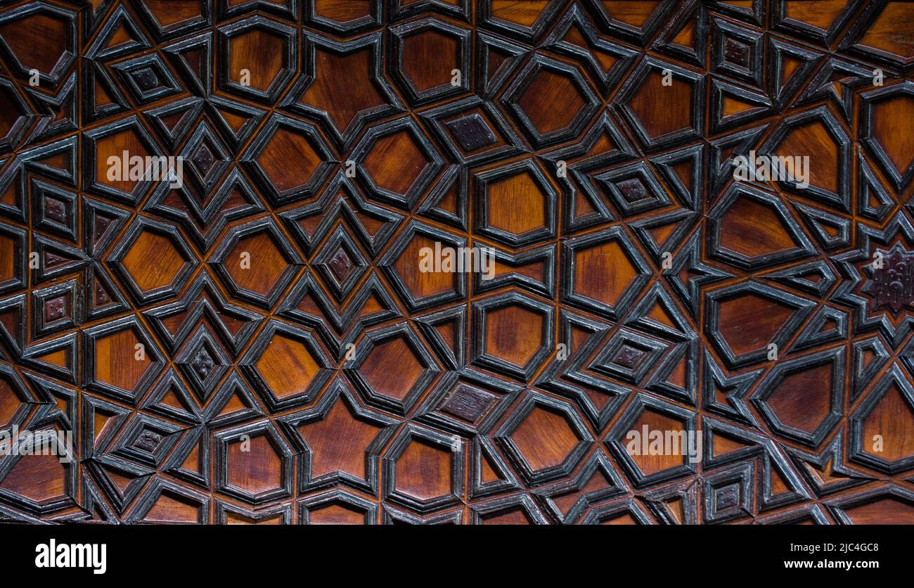 Ottoman Turkish art with geometric patterns on wood Stock Photo