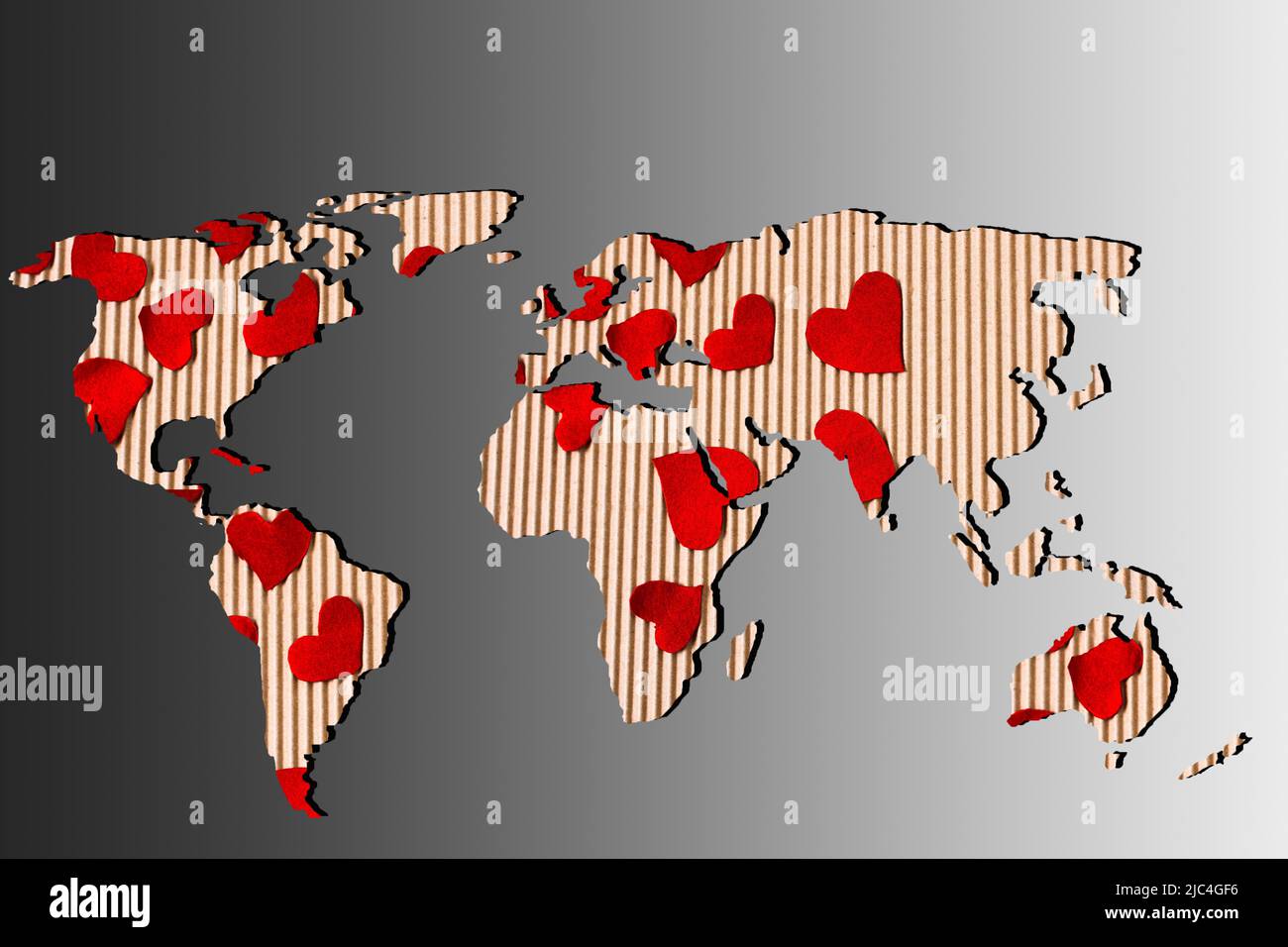 Roughly outlined world map with a gray background Stock Photo