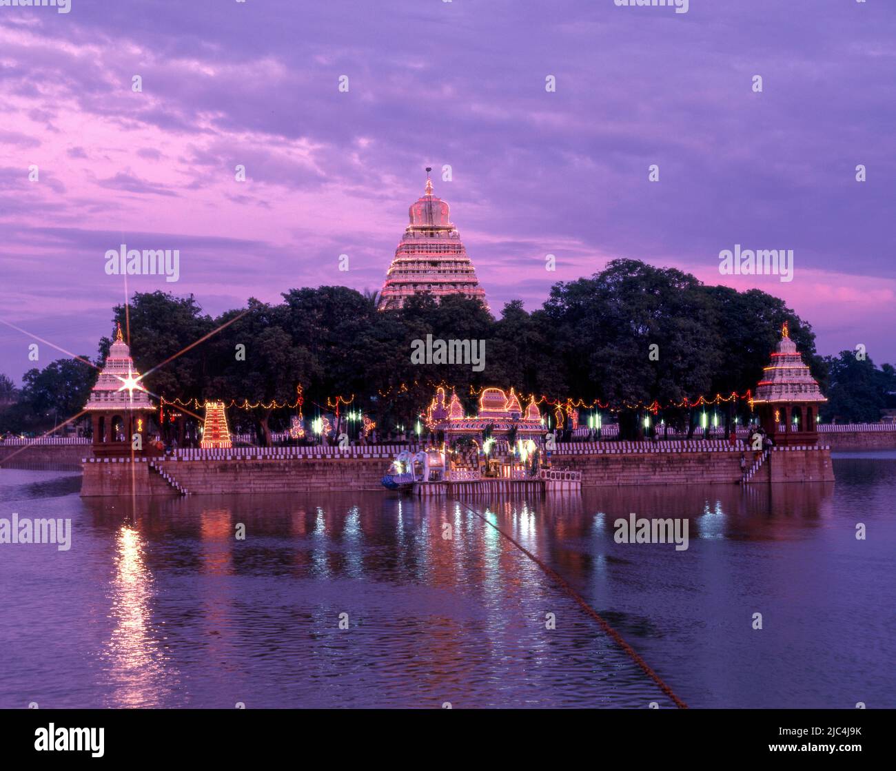 Illuminated Mariamman Teppakulam or Vandiyur tank during Float festival ...