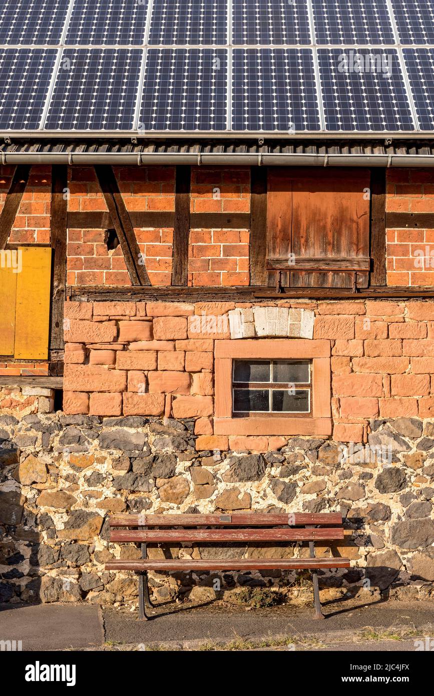 Historic farmhouse with photovoltaic system, solar panels on the roof ...