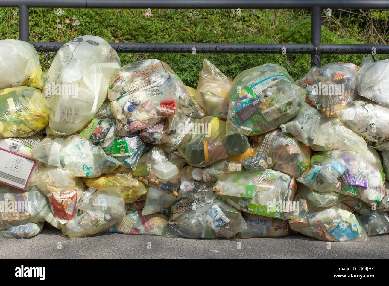 Stacked yellow bags for plastic waste, Germany Stock Photo Alamy