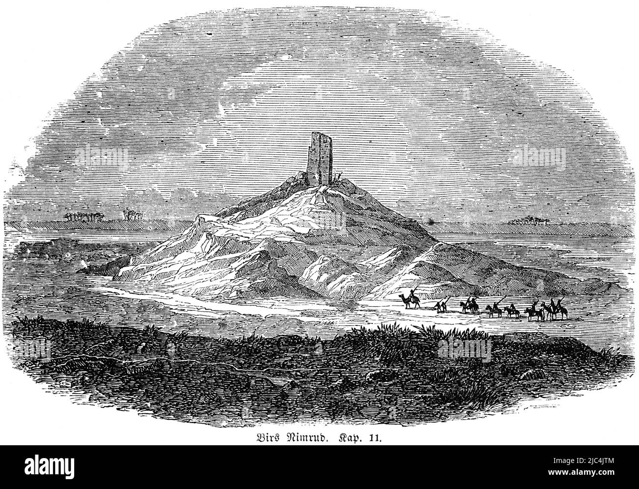 Birs Numrud, ruin, disputed remains Tower of Babylon, hill, spire, tower, caravan, landscape, Babylonia, Borsippa, Mesopotamia, Iraq, Moses, Bible Stock Photo