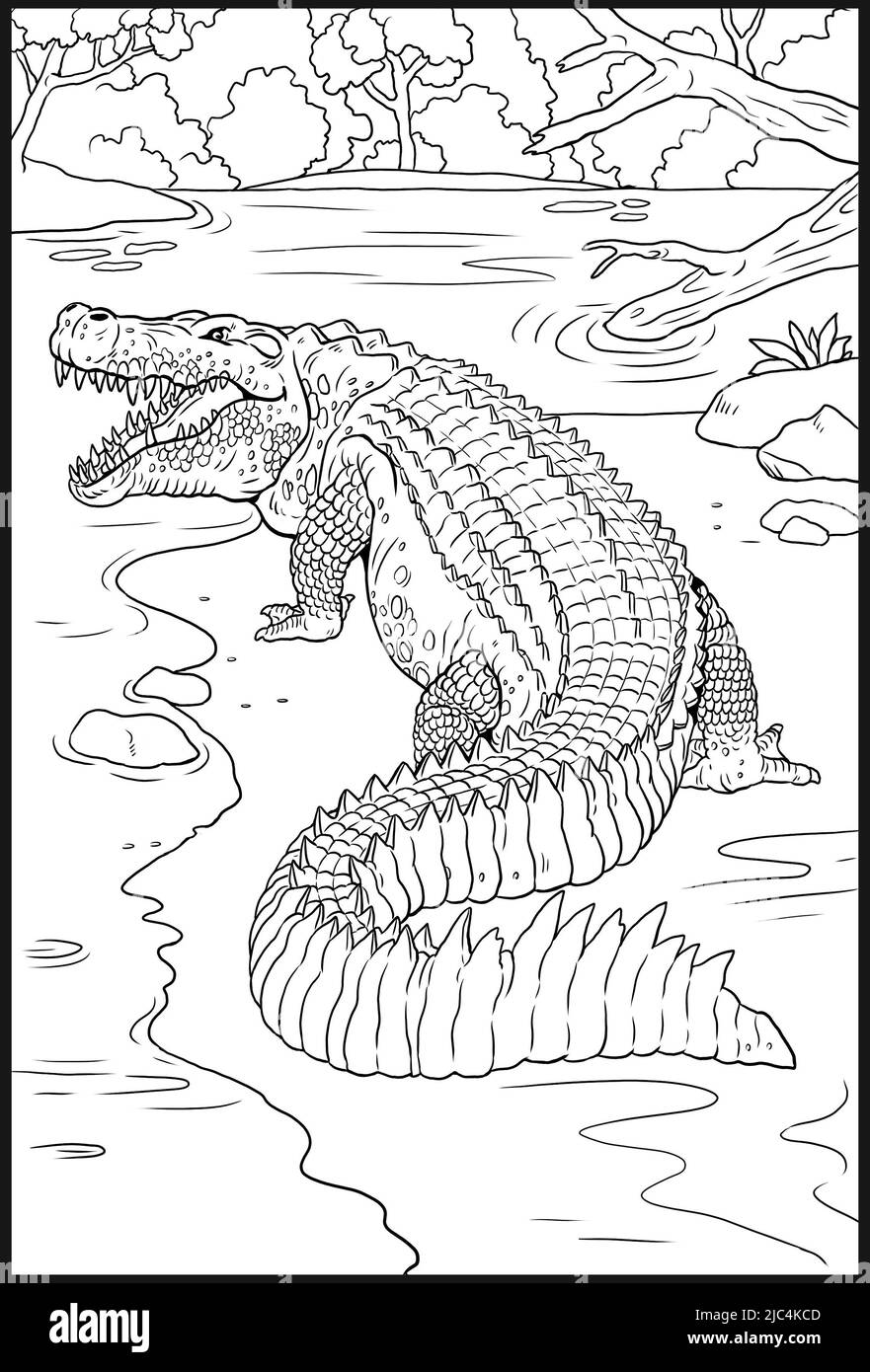 Deinosuchus prehistoric crocodilian, illustration - Stock Image - C049/0078  - Science Photo Library