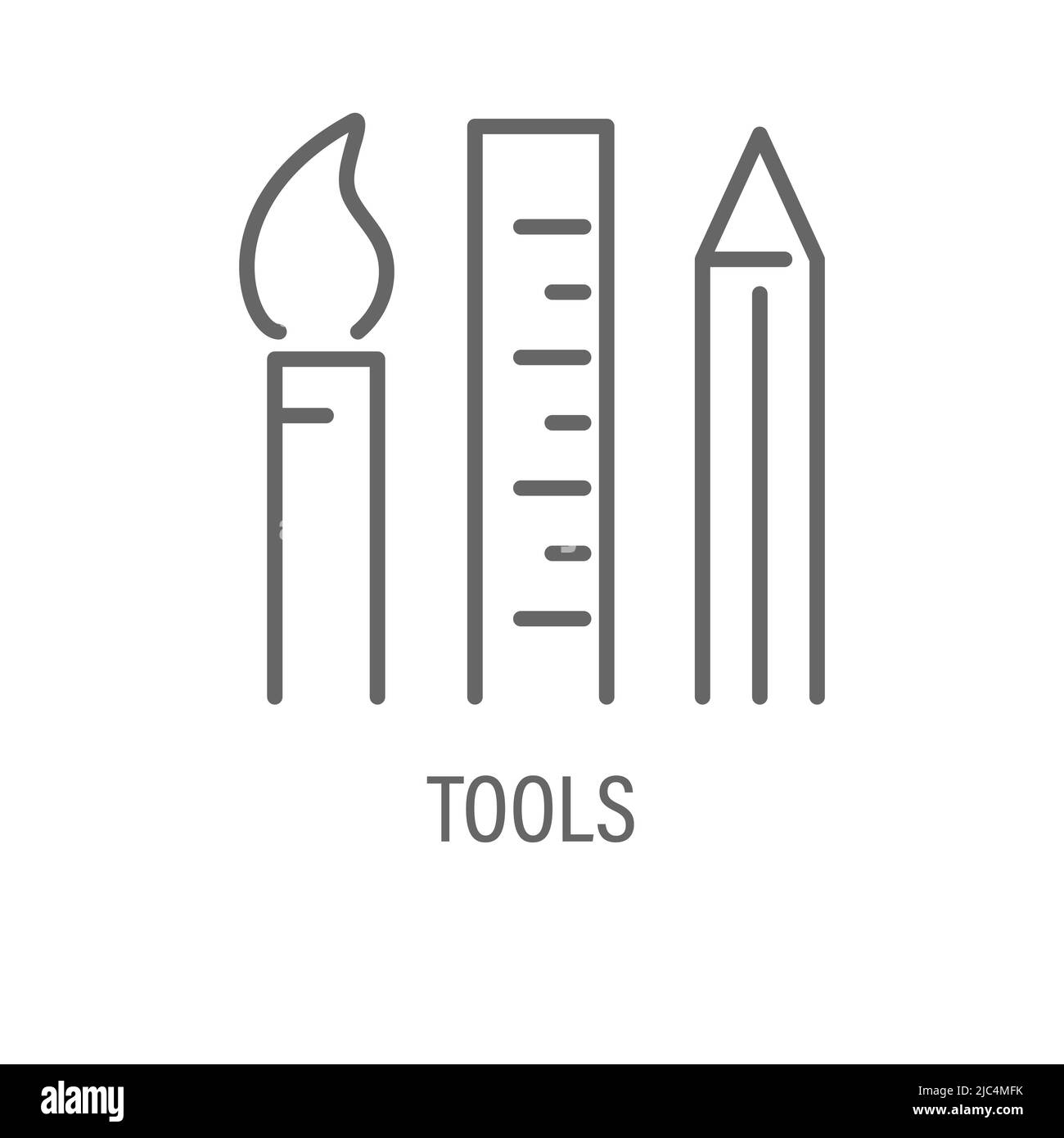 Pictogram with ruler, pencil and brush. Vector illustration for