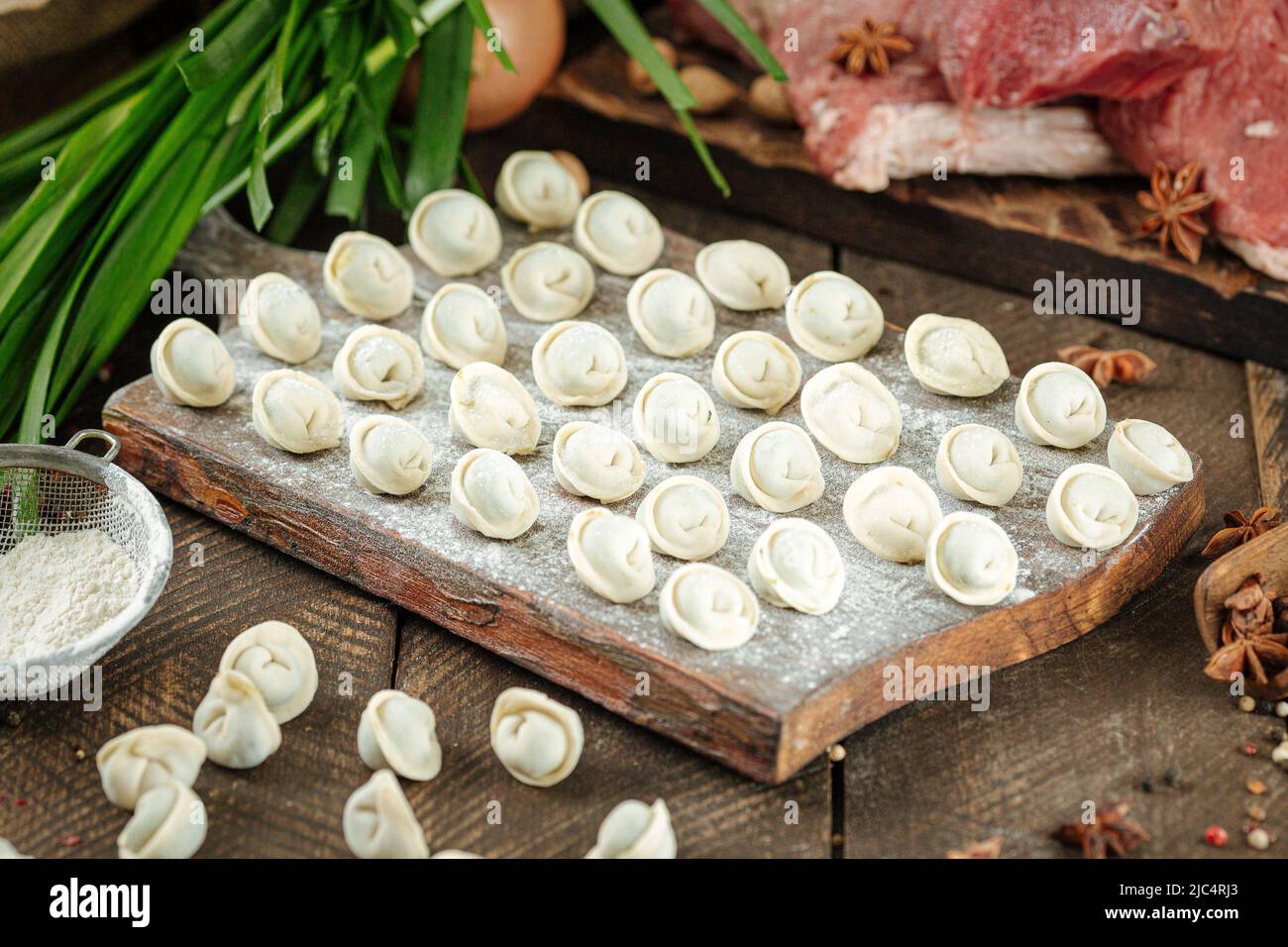 Semi finished pelmeni dumplings Stock Photo