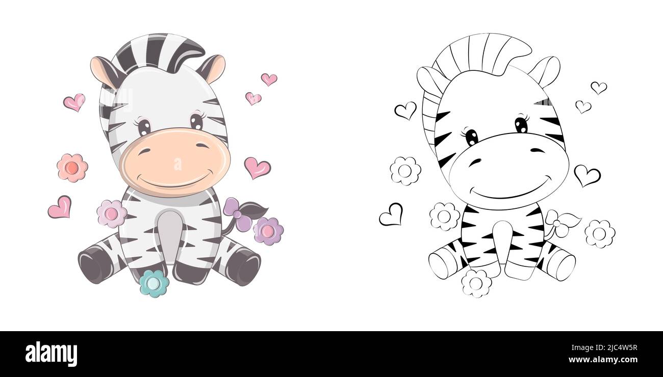 Cute Clipart Zebra Illustration and For Coloring Page. Cartoon Clip Art  Zebra with Flowers and Hearts. Vector Illustration of an Animal for  Stickers Stock Vector Image & Art - Alamy