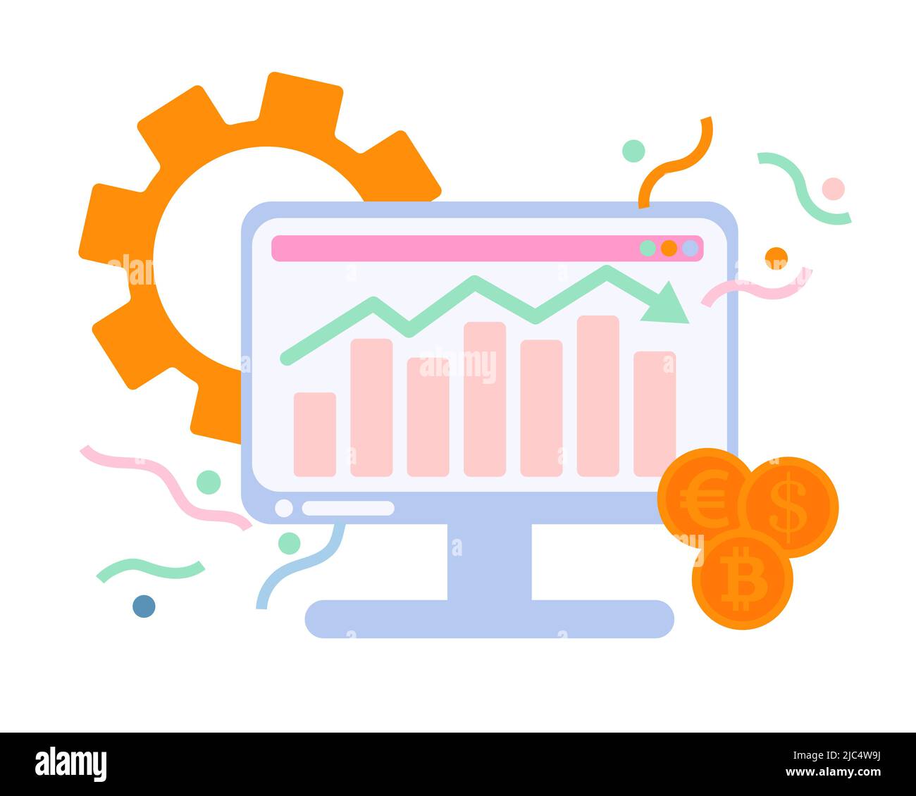 Workplace, computer monitor. Topic financial technologies, financial ...