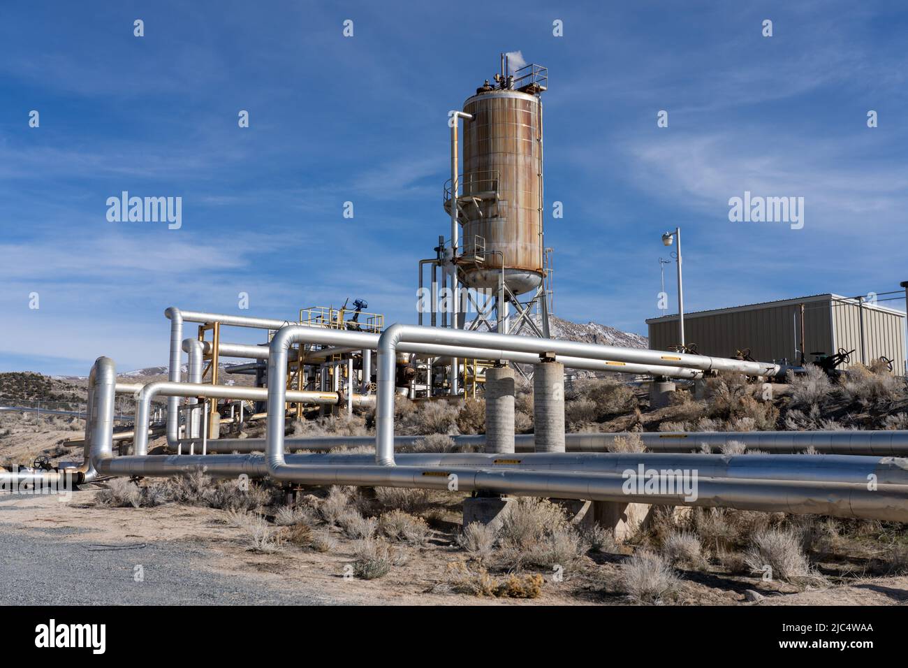 A surge tank on the injection well return line at the Blundell Geothermal Power  Plant near Milford, Utah. The cooled water is pumped back into the th Stock  Photo - Alamy