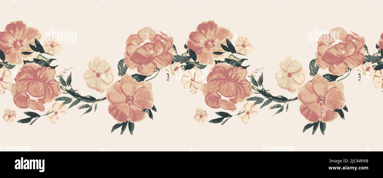 Seamless digital Hand painted floral vines border design Stock Photo
