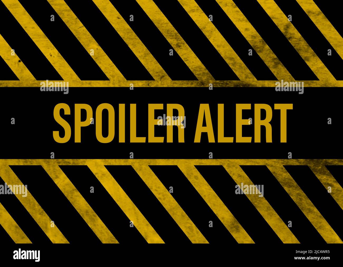 'spoiler alert' typography sign, Illustration image, black and yellow stripes pattern Stock Photo