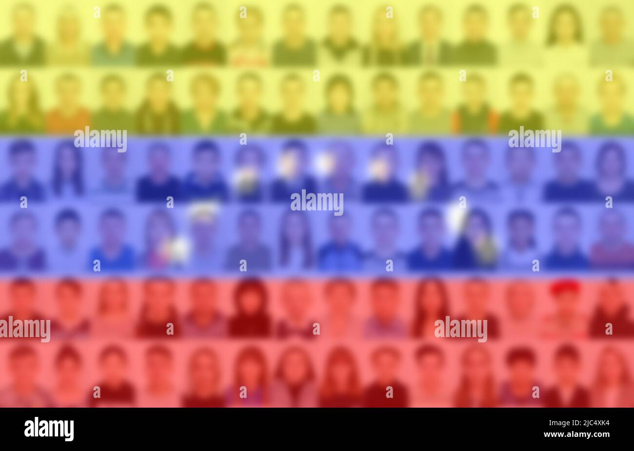 Portraits of many people on the background of the flag of Venezuela