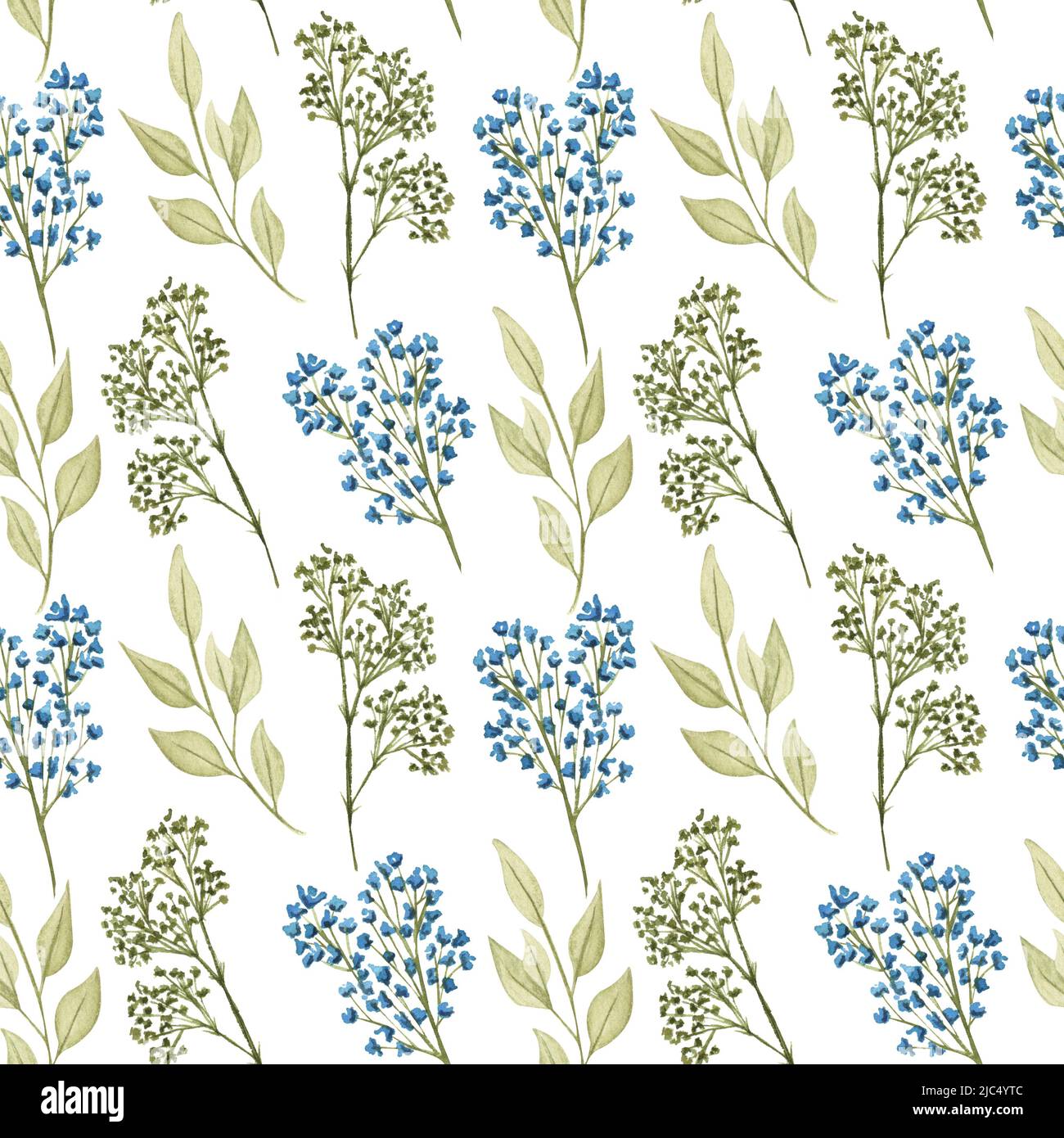 Watercolor floral seamless pattern with flowers and leafs. Dried twigs ...