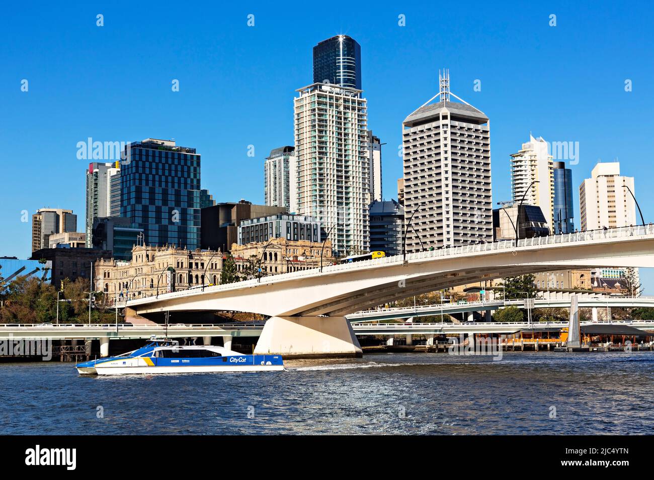 Brisbane Australia /  The Victoria Bridge and the Brisbane Skyline Stock Photo