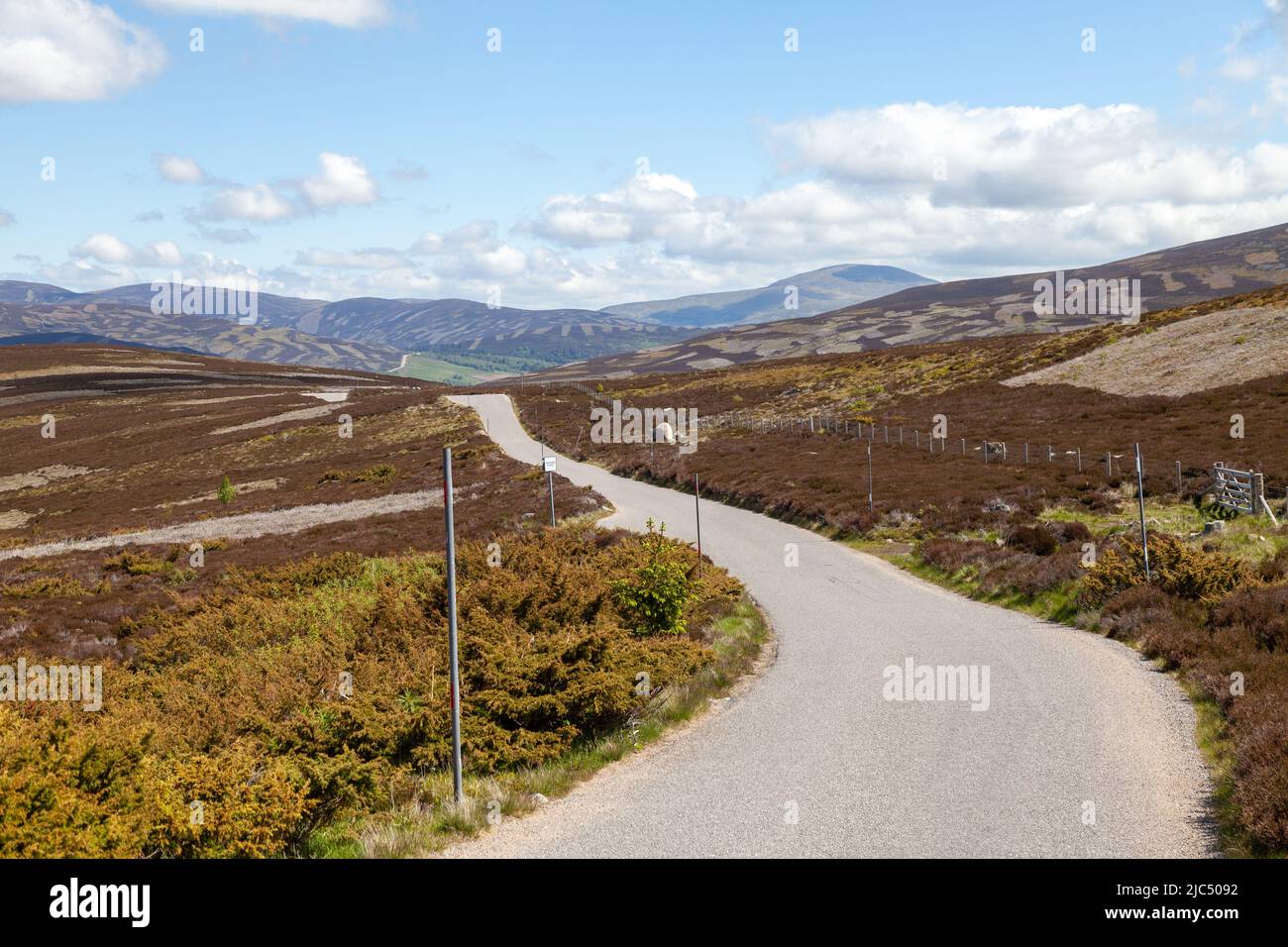 A single track road near Balmoral, Aberdeenshire, scotland Stock Photo