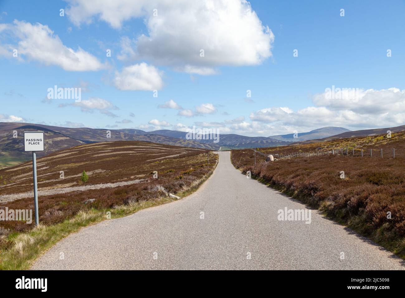A single track road near Balmoral, Aberdeenshire, scotland Stock Photo