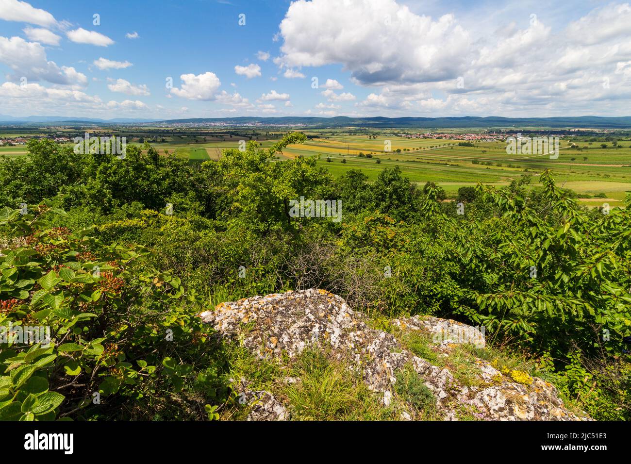 Landscape view from Kogelberg towards Oslip and Eisenstadt, Burgenland, Austria Stock Photo