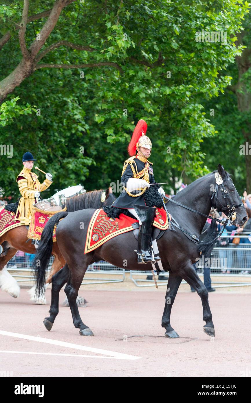 Mounted Band of the Household Cavalry in for Queen and Country military section at the Queen's Platinum Jubilee Pageant parade in The Mall, London, UK Stock Photo