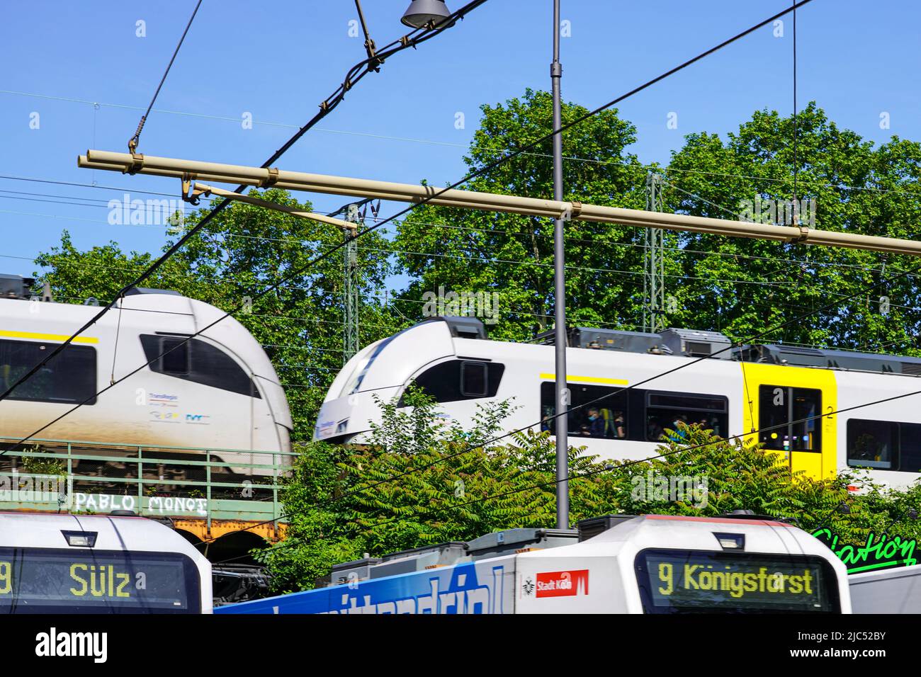Cologne traffic, tram and train, North Rhine-Westphalia, Germany, 22.5.22 Stock Photo