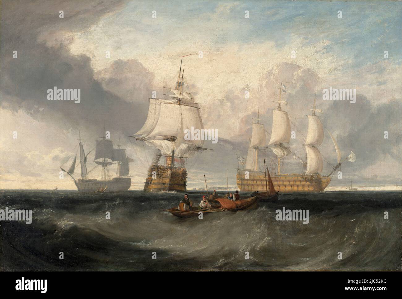 The Victory Returning from Trafalgar, in Three Positions. Joseph Mallord William Turner.  ca. 1806. Stock Photo