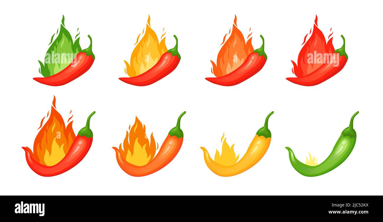 Chilli pepper spicy food level. Hot scale indicator with mild, medium