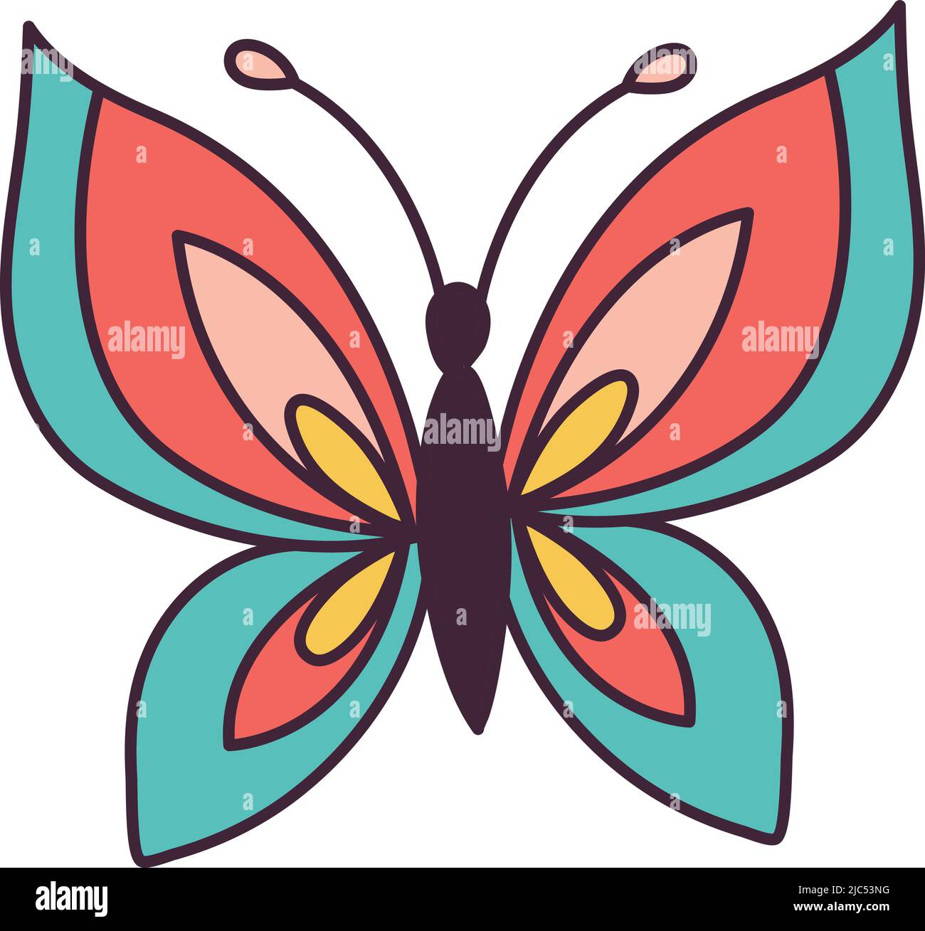 Butterfly Retro 70s 60s Groovy Hippie vector illustration. Summer retro colours butterfly print for tee shirt or fashion fabric. Stock Vector