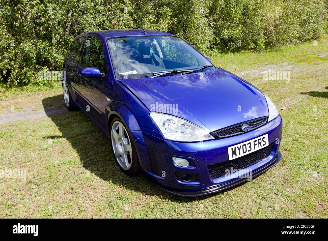 Three-quarter Front View of a Mk1, Blue, 2003, Ford Focus RS,  on display at the Deal Classic Car Show 2022 Stock Photo