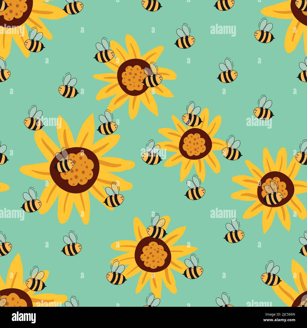 Seamless pattern with bees on floral background. Small wasp. Vector ...