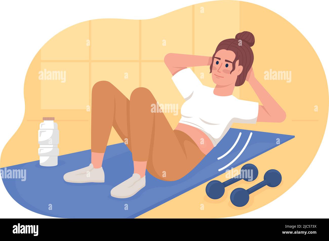 Ab exercises with dumbbells 2D vector isolated illustration Stock Vector