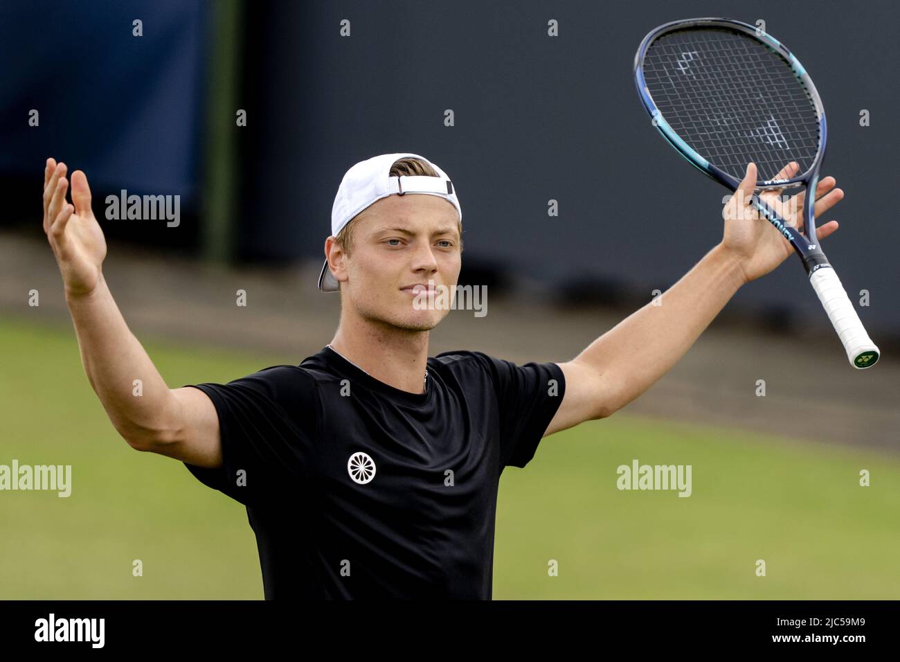 ROSMALEN - Tennis player Tim Van Rijthoven wins his match against Hugo  Gaston (not in photo, France) at the international tennis tournament Libema  Open. The combined Dutch tennis tournament for men and