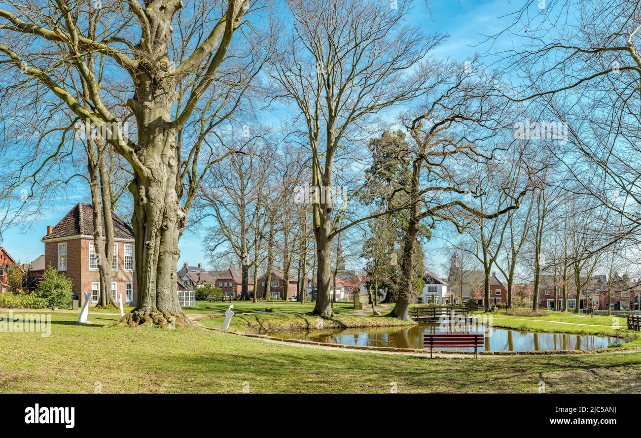 The Village Park area *** Local Caption ***  Netherlands,city, village, water, trees, winter, ,Ootmarsum,   Overijssel , Netherlands, city, village, w Stock Photo