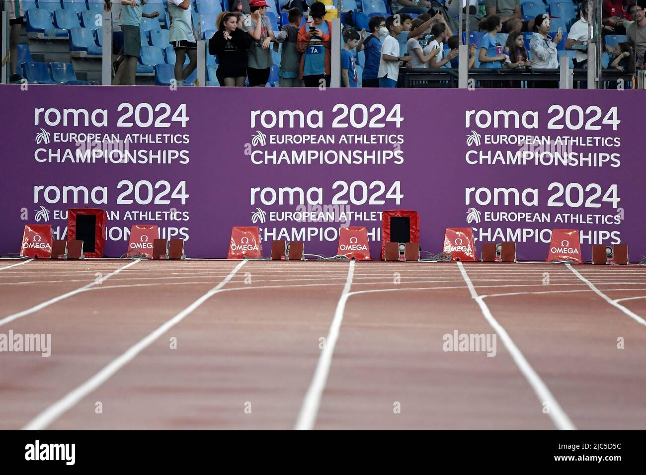 Billboards advertising the the Rome 2024 European Athletics