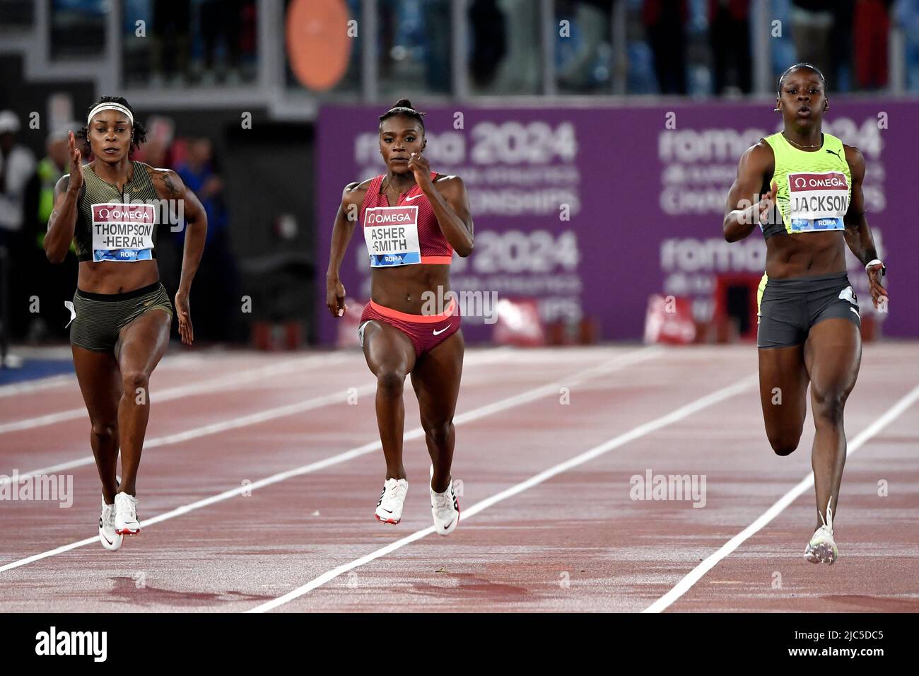 Elaine Thompson-Herah of Jamaica, Dina Asher-Smith of Great Britain and Shericka Jackson of Jamaica compete in the 200m women during the IAAF Diamond Stock Photo