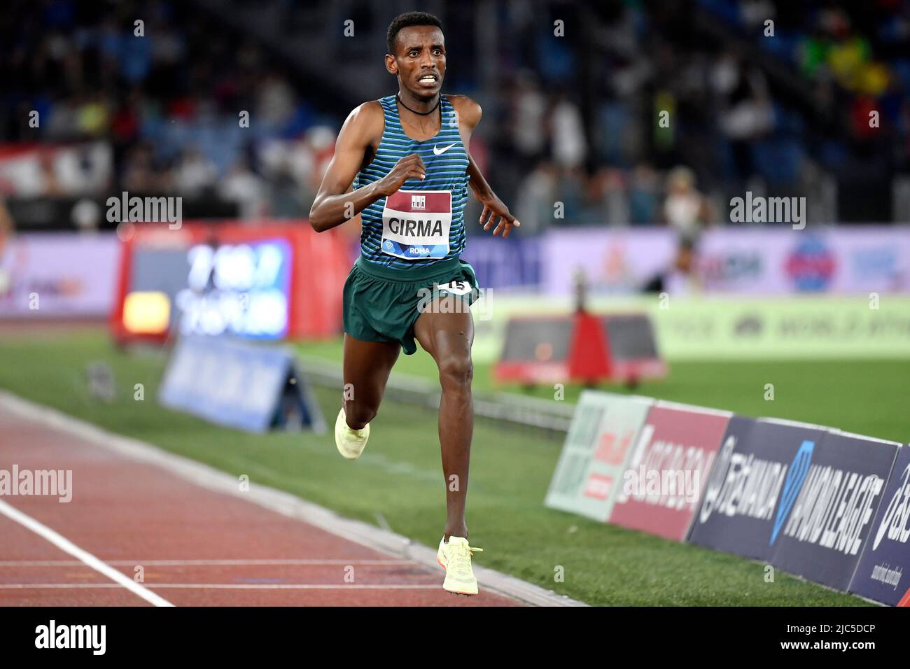 Lamecha Girma of Ethiopia competes in the 3000m steeplechase men during the IAAF Diamond League Golden Gala meeting at Olimpic stadium in Rome (Italy) Stock Photo