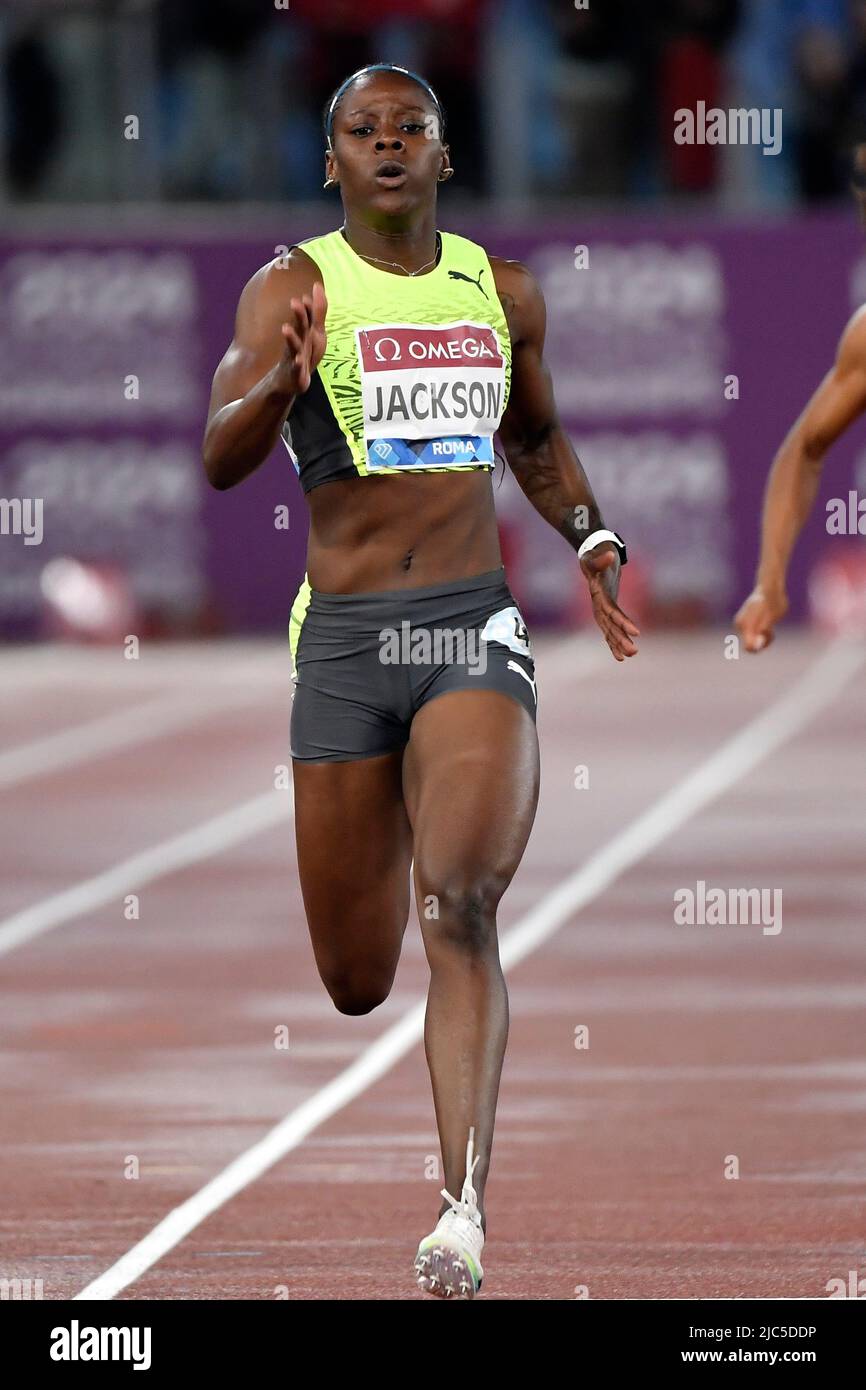 Shericka Jackson of Jamaica competes in the 200m women during the IAAF